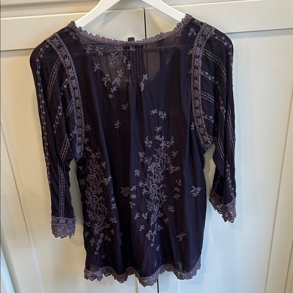 Johnny Was Embroidered Lace Trim Eyelet Purple Bohemian Crochet Top Medium - Picture 4 of 14